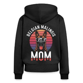 Berger Belge Dicton Malinois Cadeau - Sweat à capuche zippé Premium bio Femme - noir - Dos - Julia (174cm)