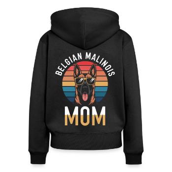 Berger Belge Dicton Malinois Cadeau - Sweat à capuche zippé Premium bio Femme - noir - Dos - Julia (174cm)