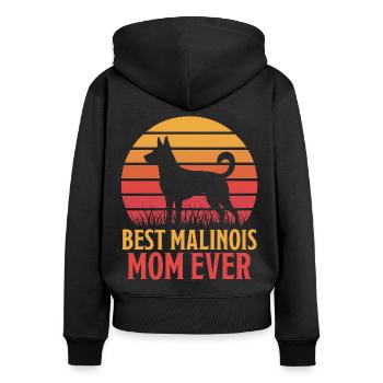 Berger Belge Dicton Malinois Cadeau - Sweat à capuche zippé Premium bio Femme - noir - Dos - Julia (174cm)