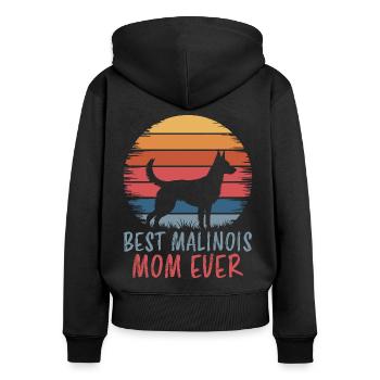 Berger Belge Dicton Malinois Cadeau - Sweat à capuche zippé Premium bio Femme - noir - Dos - Julia (174cm)