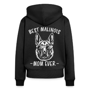 Berger Belge Dicton Malinois Cadeau - Sweat à capuche zippé Premium bio Femme - noir - Dos - Julia (174cm)