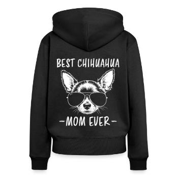 Chihuahua Disant Maman Drôle Chihuahua Cadeau - Sweat à capuche zippé Premium bio Femme - noir - Dos - Julia (174cm)