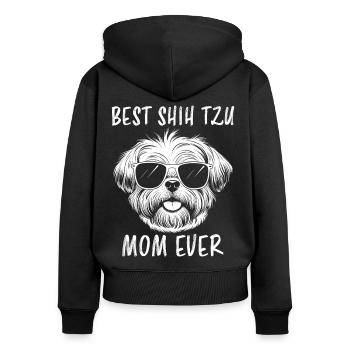 Shih Tzu Dire Maman Drôle Shih Tzu Cadeau - Sweat à capuche zippé Premium bio Femme - noir - Dos - Julia (174cm)