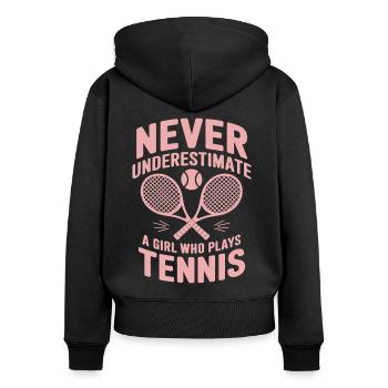 Tennis Spruch Mädchen Lustiges Tennis Geschenk - Frauen Premium Bio Zip Hoodie - Schwarz - Hinten - Julia (174cm)