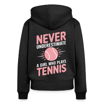 Tennis Spruch Mädchen Lustiges Tennis Geschenk - Frauen Premium Bio Zip Hoodie - Schwarz - Hinten - Julia (174cm)