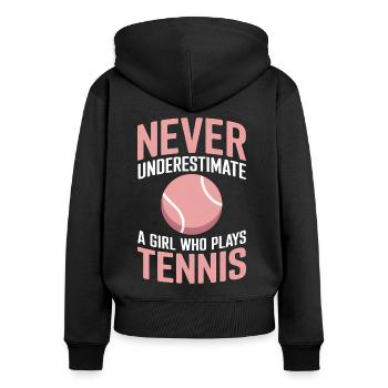 Tennis Spruch Mädchen Lustiges Tennis Geschenk - Frauen Premium Bio Zip Hoodie - Schwarz - Hinten - Julia (174cm)