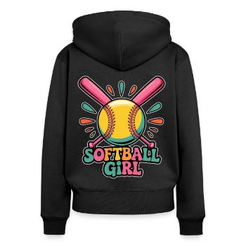 Softball Fille Fille Drôle Softball Cadeau - Sweat à capuche zippé Premium bio Femme - noir - Dos - Julia (174cm)