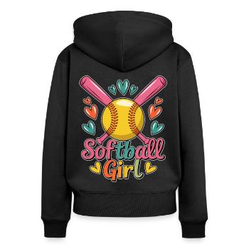 Softball Fille Fille Drôle Softball Cadeau - Sweat à capuche zippé Premium bio Femme - noir - Dos - Julia (174cm)