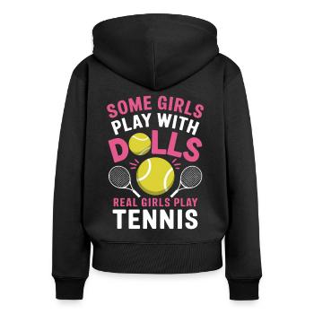 Tennis Spruch Mädchen Lustiges Tennis Geschenk - Frauen Premium Bio Zip Hoodie - Schwarz - Hinten - Julia (174cm)