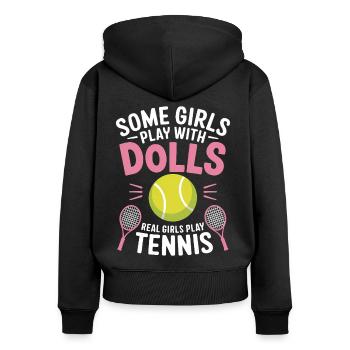 Tennis Spruch Mädchen Lustiges Tennis Geschenk - Frauen Premium Bio Zip Hoodie - Schwarz - Hinten - Julia (174cm)