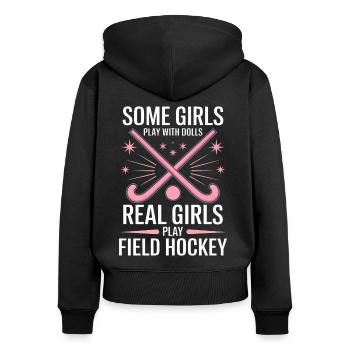 Feldhockey Spruch Sport Lustig Feldhockey Geschenk - Frauen Premium Bio Zip Hoodie - Schwarz - Hinten - Julia (174cm)