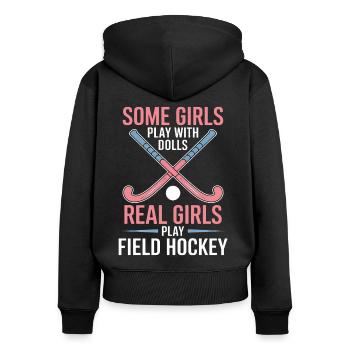 Feldhockey Spruch Sport Lustig Feldhockey Geschenk - Frauen Premium Bio Zip Hoodie - Schwarz - Hinten - Julia (174cm)