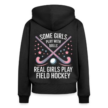 Feldhockey Spruch Sport Lustig Feldhockey Geschenk - Frauen Premium Bio Zip Hoodie - Schwarz - Hinten - Julia (174cm)