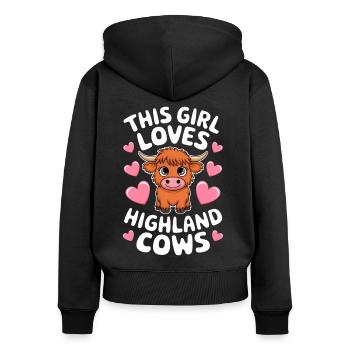 Highland Cow Highland Ecossais Highland Cattle Gift - Sweat à capuche zippé Premium bio Femme - noir - Dos - Julia (174cm)