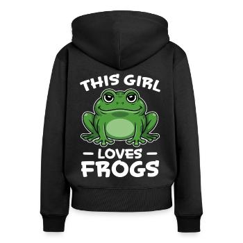 Frosch Spruch Mädchen Lustiges Frösche Geschenk - Frauen Premium Bio Zip Hoodie - Schwarz - Hinten - Julia (174cm)
