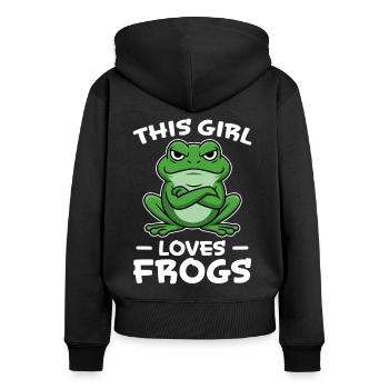 Frosch Spruch Mädchen Lustiges Frösche Geschenk - Frauen Premium Bio Zip Hoodie - Schwarz - Hinten - Julia (174cm)