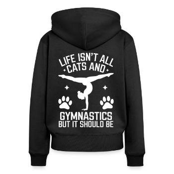 Turnen Spruch Katzen Lustiges Turnen Geschenk - Frauen Premium Bio Zip Hoodie - Schwarz - Hinten - Julia (174cm)