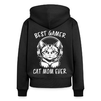 Gamer Disant Maman Chats Drôle Gaming Cadeau - Sweat à capuche zippé Premium bio Femme - noir - Dos - Julia (174cm)