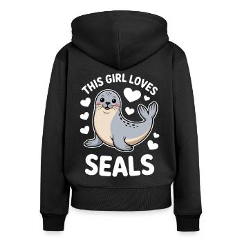 Seal Saying Seal Funny Harp Seal Gift - Women's Premium Organic Zip Hoodie - black - Back - Julia (174cm)