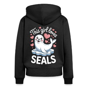 Seal Saying Seal Funny Harp Seal Gift - Women's Premium Organic Zip Hoodie - black - Back - Julia (174cm)