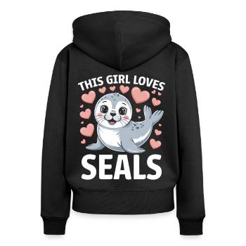 Seal Saying Seal Funny Harp Seal Gift - Women's Premium Organic Zip Hoodie - black - Back - Julia (174cm)