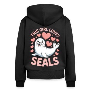 Seal Saying Seal Funny Harp Seal Gift - Women's Premium Organic Zip Hoodie - black - Back - Julia (174cm)