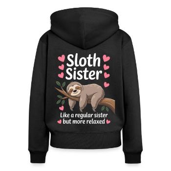 Faultier Spruch Faultiere Lustig Faultier Geschenk - Frauen Premium Bio Zip Hoodie - Schwarz - Hinten - Julia (174cm)