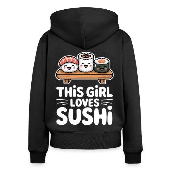 Sushi Japon Fille Drôle Kawaii Sushi Cadeau - Sweat à capuche zippé Premium bio Femme - noir - Dos - Julia (174cm)