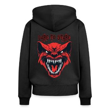 Roter Dämonenkopf, wage es zu starren - Frauen Premium Bio Zip Hoodie - Schwarz - Hinten - Julia (174cm)