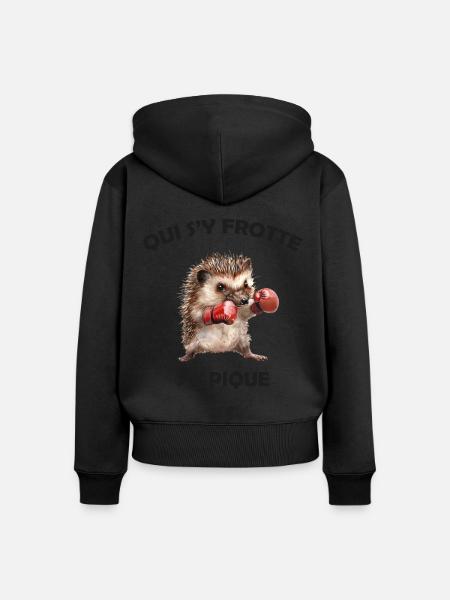 Qui s'y frotte s'y pique, hérisson boxeur Humour - Sweat à capuche zippé Premium bio Femme - noir