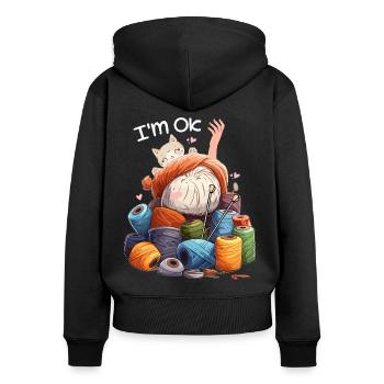 I'm Ok Häkeln & Stricken Lustiges Häkeln Stricken - Frauen Premium Bio Zip Hoodie - Schwarz - Hinten - Julia (174cm)