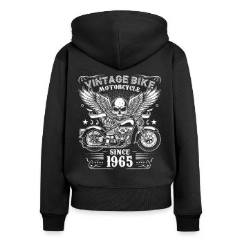 1965 Moto Vintage Biker Anniversaire Né En 1965 - Sweat à capuche zippé Premium bio Femme - noir - Dos - Julia (174cm)