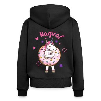 La magie de la licorne Donut - Sweat à capuche zippé Premium bio Femme - noir - Dos - Julia (174cm)