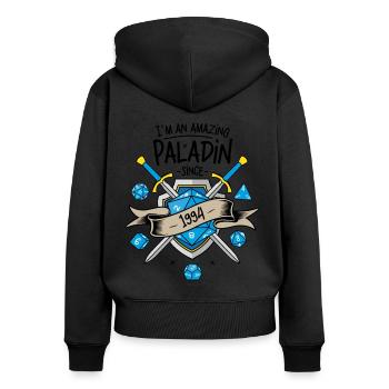 Ich bin seit 1994 ein erstaunlicher Paladin - Frauen Premium Bio Zip Hoodie - Schwarz - Hinten - Julia (174cm)