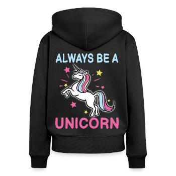 Soyez toujours une licorne - Sweat à capuche zippé Premium bio Femme - noir - Dos - Julia (174cm)