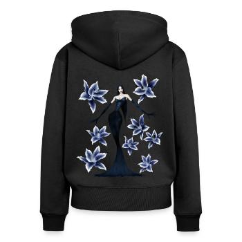Lady lily bleu - Sweat à capuche zippé Premium bio Femme - noir - Dos - Julia (174cm)