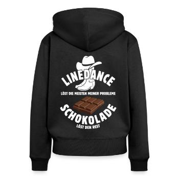 Linedance löst meine Probleme - Schoko Spruch - Frauen Premium Bio Zip Hoodie - Schwarz - Hinten - Julia (174cm)