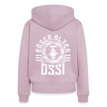 Böser alter Ossi - Totenkopf - Ironie - Spruch - Frauen Premium Bio Zip Hoodie - Altrosa - Hinten - Julia (174cm)