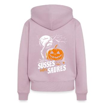 Halloween Kürbis - Süßes oder Saures - Frauen Premium Bio Zip Hoodie - Altrosa - Hinten - Julia (174cm)