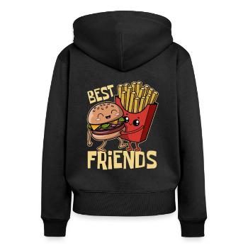 Burger & Pommes - Fast Food - Best Friends - Frauen Premium Bio Zip Hoodie - Schwarz - Hinten - Julia (174cm)