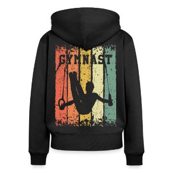 Retro Turner - Frauen Premium Bio Zip Hoodie - Schwarz - Hinten - Julia (174cm)