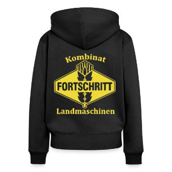 FORTSCHRITT DDR Kombinat Landmaschinen - Frauen Premium Bio Zip Hoodie - Schwarz - Hinten - Julia (174cm)