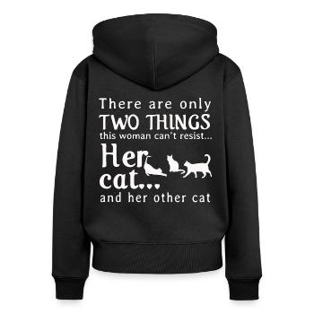 Her cat and her other cat - Frauen Premium Bio Zip Hoodie - Schwarz - Hinten - Julia (174cm)