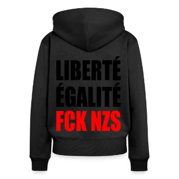 Liberté Égalité FCK NZS - Frauen Premium Bio Zip Hoodie - Schwarz - Hinten - Julia (174cm)