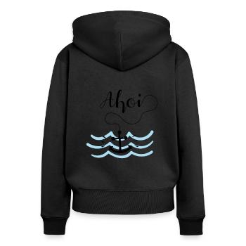 Ahoi - Frauen Premium Bio Zip Hoodie - Schwarz - Hinten - Julia (174cm)