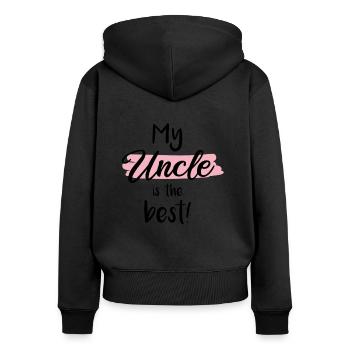 Mon oncle, c’est le meilleur ! - Sweat à capuche zippé Premium bio Femme - noir - Dos - Julia (174cm)