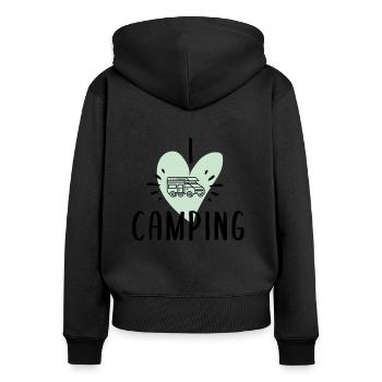 I love Camping - Frauen Premium Bio Zip Hoodie - Schwarz - Hinten - Julia (174cm)