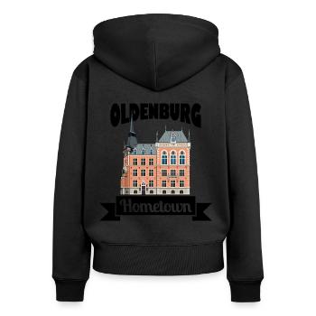 Ville natale d'Oldenburg - Sweat à capuche zippé Premium bio Femme - noir - Dos - Julia (174cm)