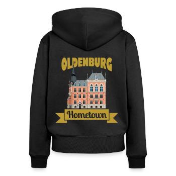 Ville natale d'Oldenburg - Sweat à capuche zippé Premium bio Femme - noir - Dos - Julia (174cm)