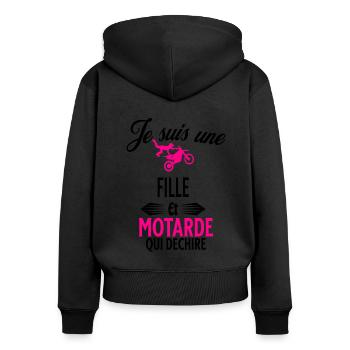 je suis motarde qui déchire et fille - Sweat à capuche zippé Premium bio Femme - noir - Dos - Julia (174cm)